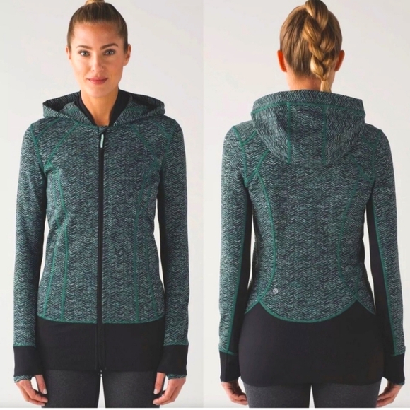 Lululemon Daily Practice Jacket Full Zip Hooded Spacebone Green Black Size 4 - Picture 1 of 13